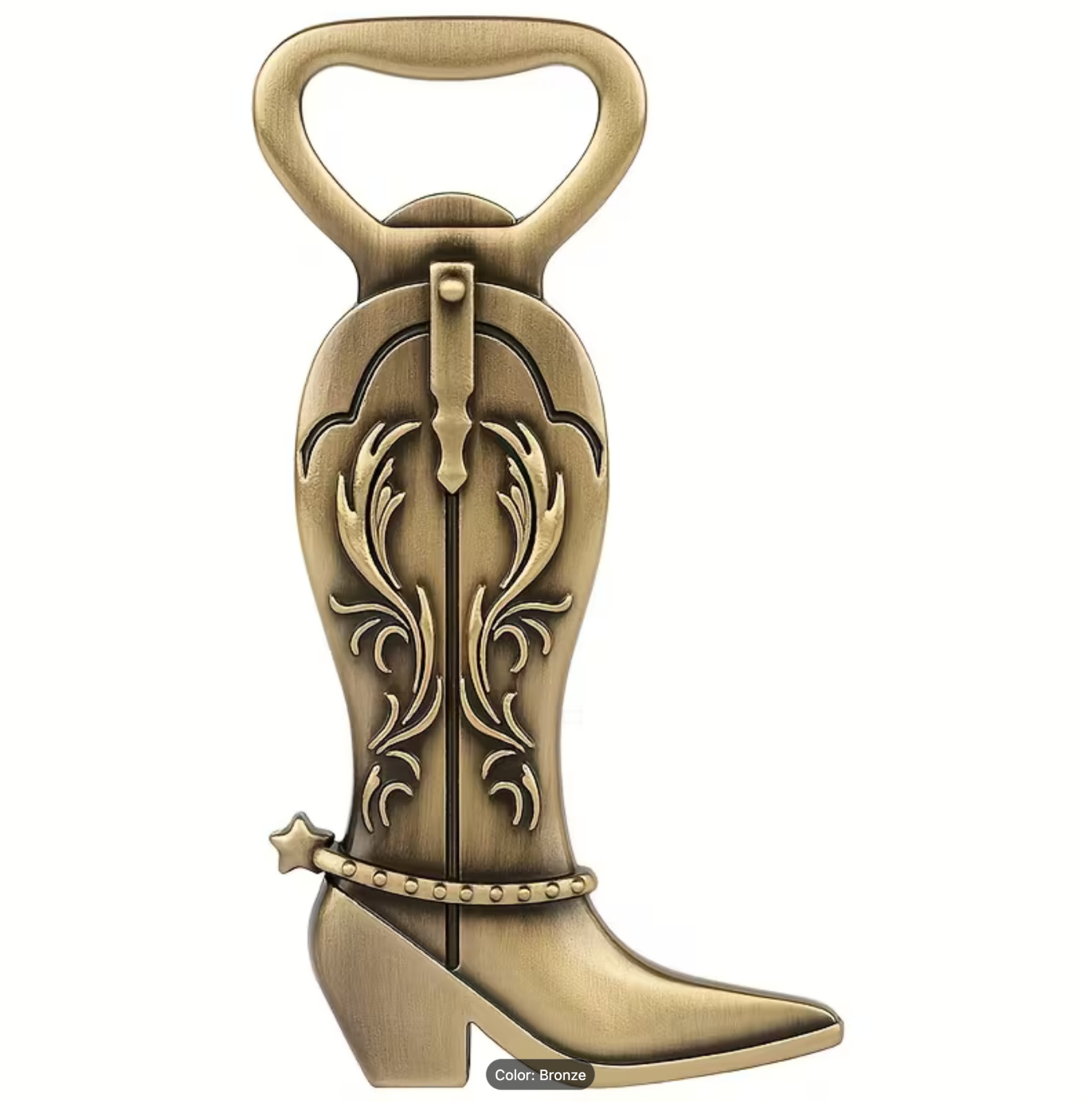 COWGIRL BOOT Beer/Soda/Cap Bottle Opener Solid GOLDEN 3D Metal @ 4" x2.24"