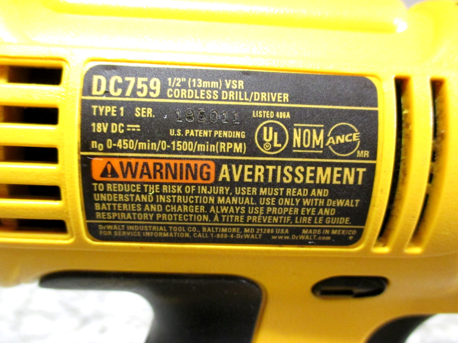 Dewalt 18V Volt DC759 (DC970) 1/2" Cordless DRILL DRIVER *Bare Tool* SUPERB COND