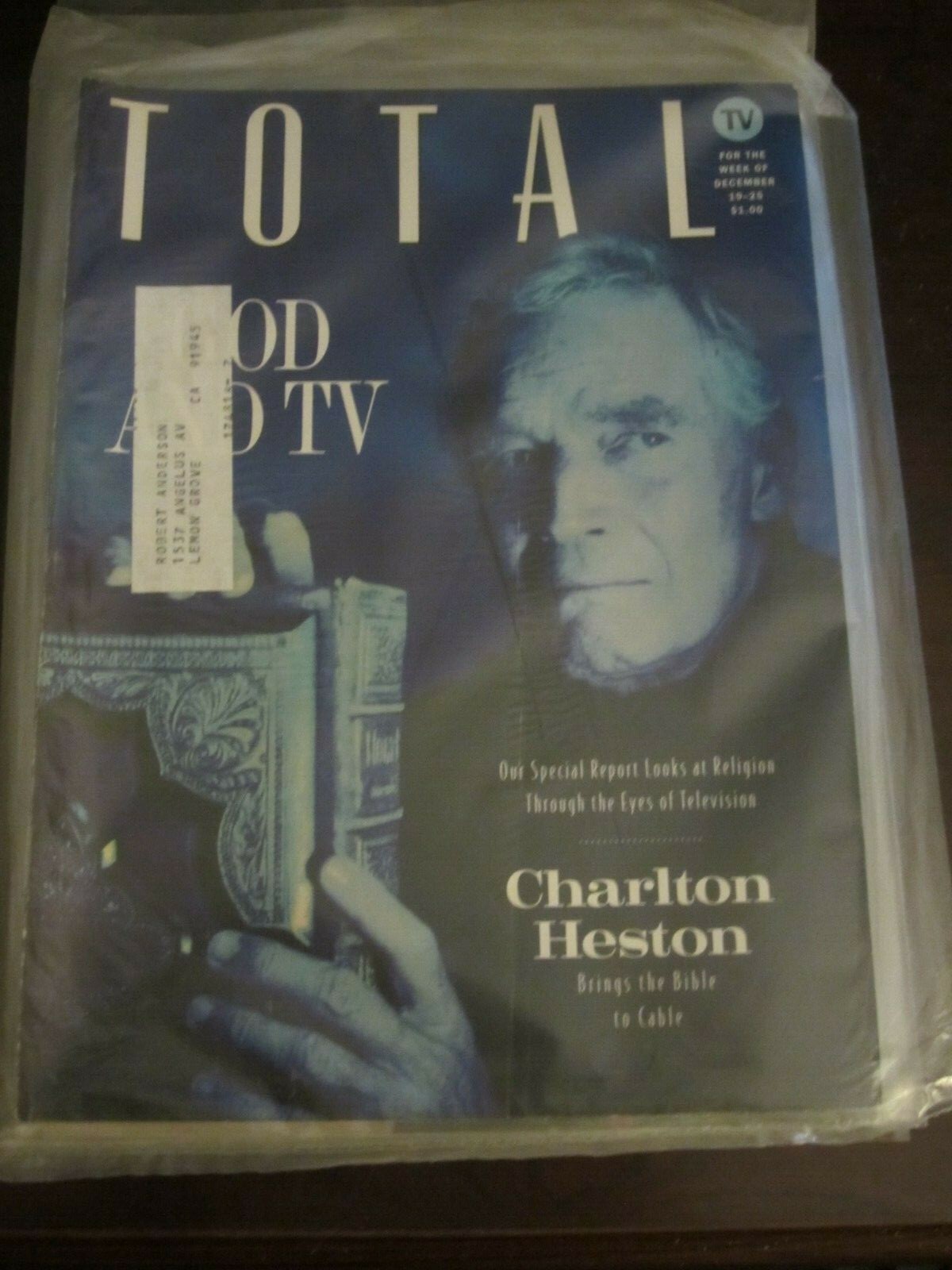 Total TV Guide Regional Magazine December 1992 Charlton Heston Brings Bible