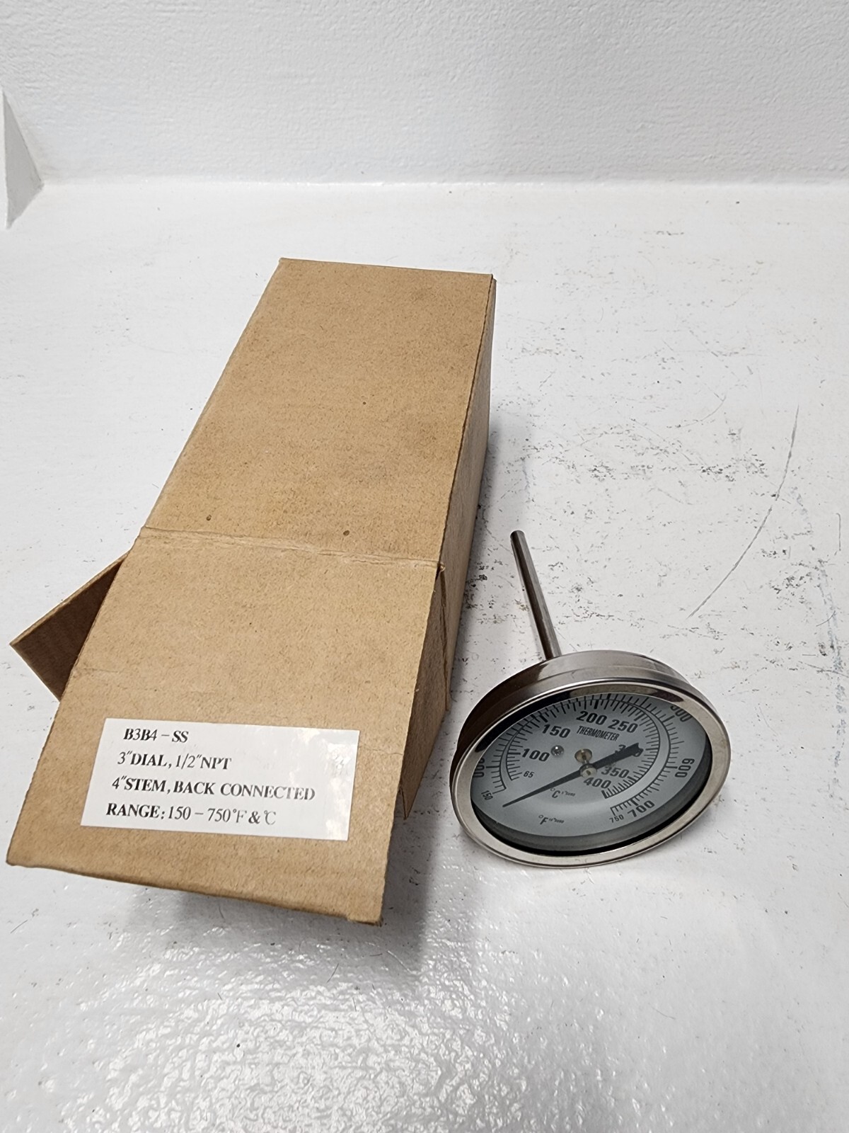 BIMEATAL THERMOMETER 3"DIAL 1/2" NPT 4" STEM  B3B4-SS NEW  B3B4SS