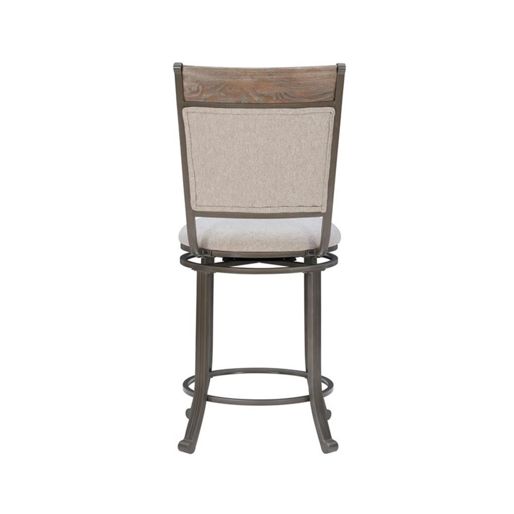 Pemberly Row 24" Traditional Metal & Fabric Swivel Counter Stool in Pewter/Beige