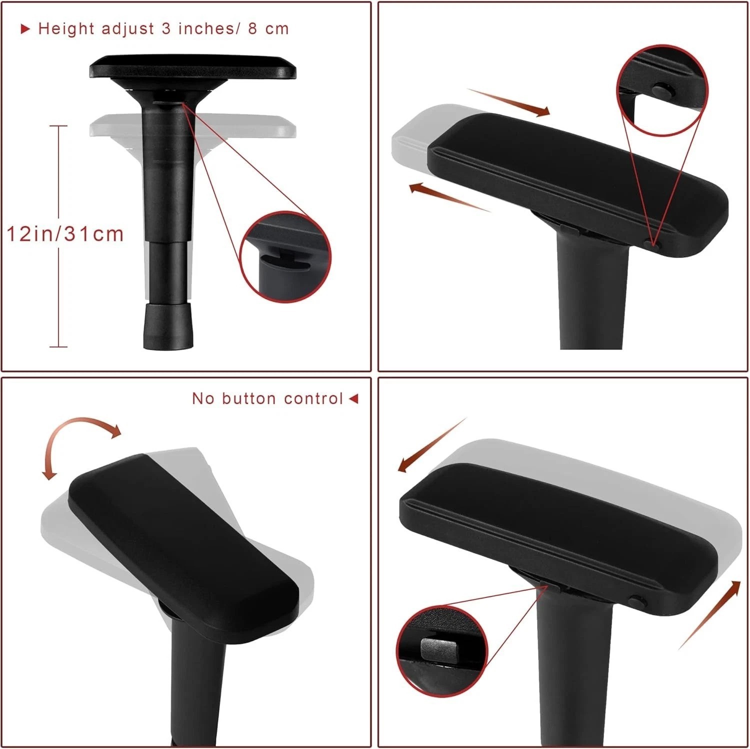 Black Height Adjustable Chair Arms Pair