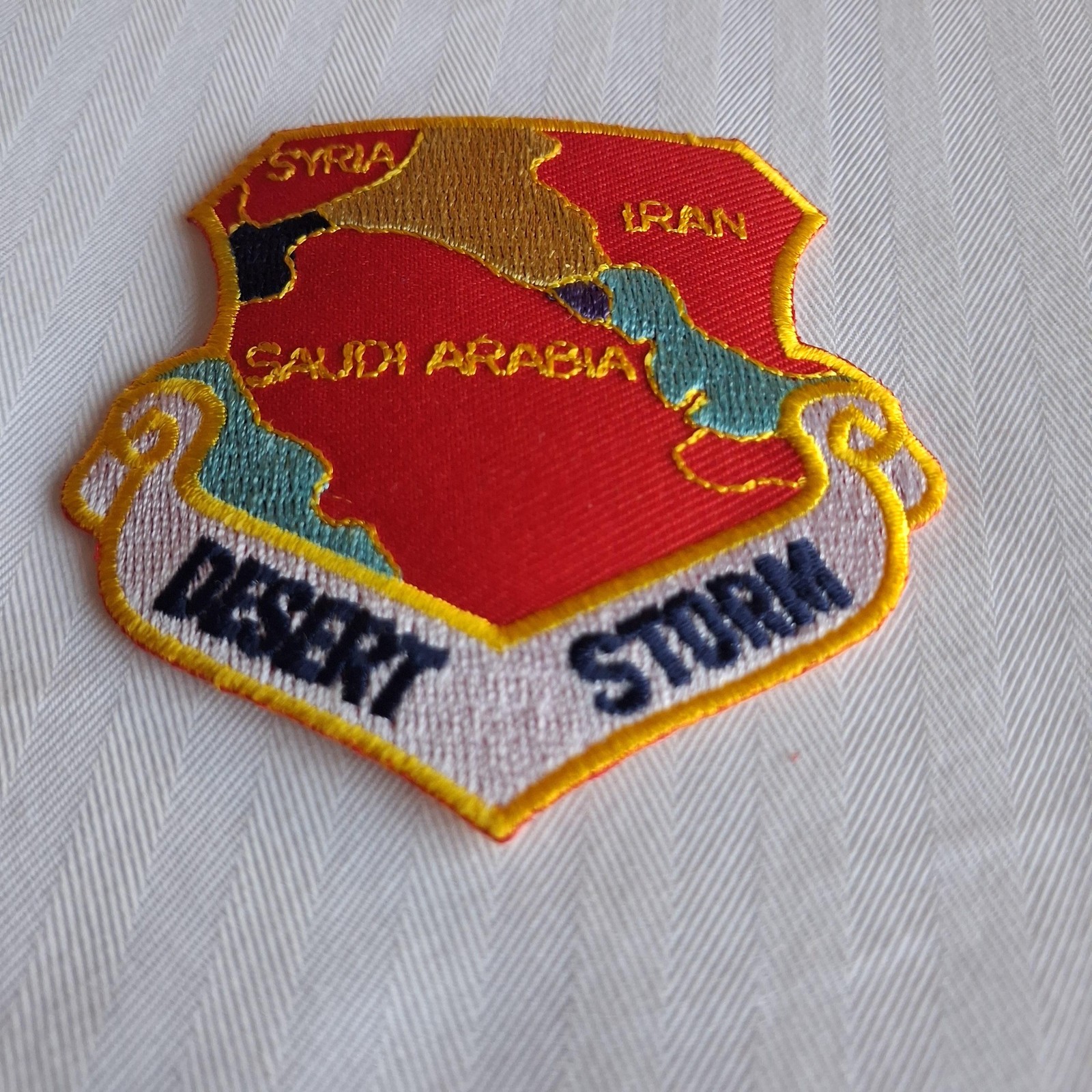 Vintage Desert Storm Saudi Arabia Embroidered Patch Red Gold White Militaria