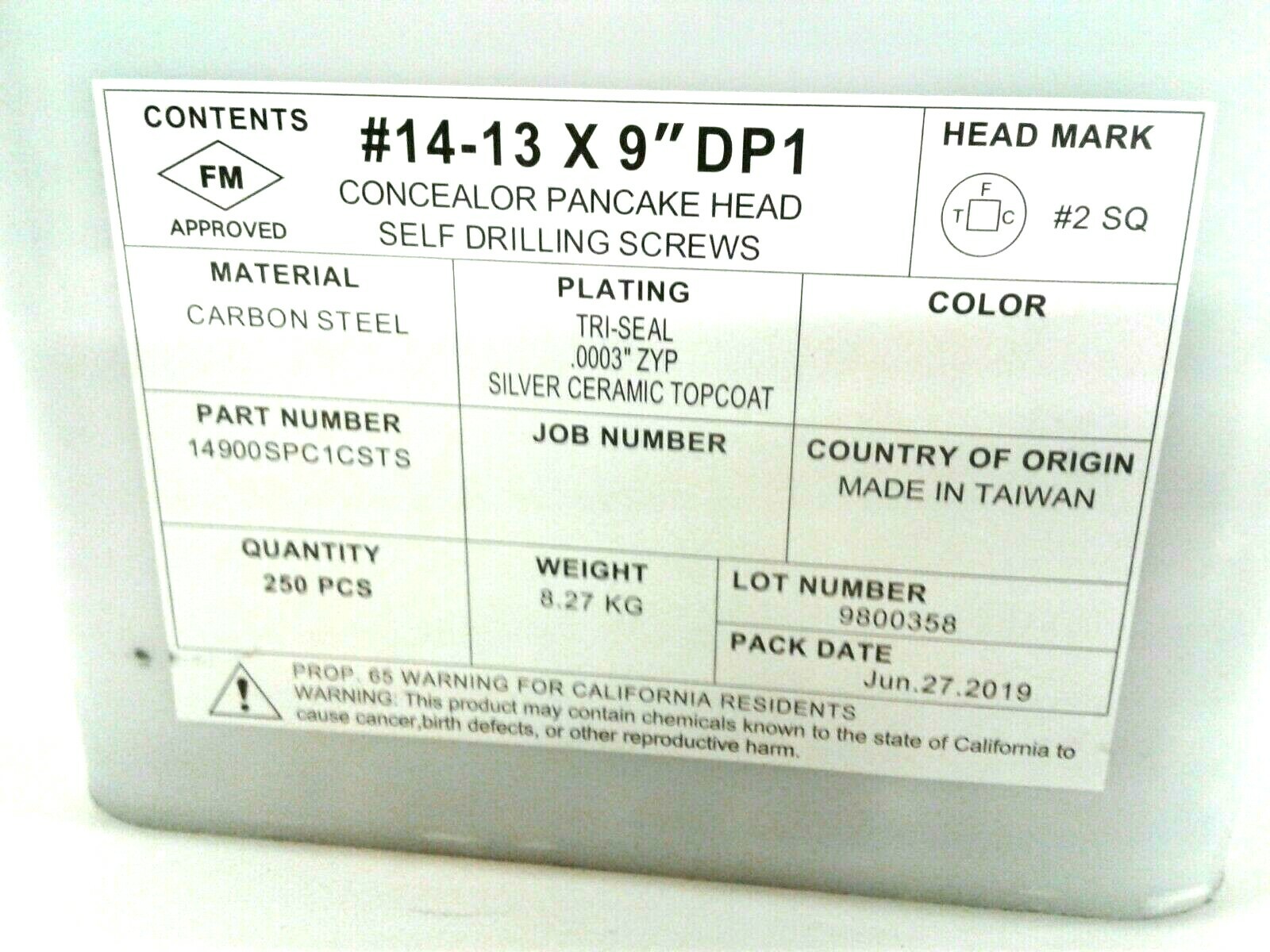 TFC Pancake Head Screws #14-13 x 9" DP1* 5.875" - 8.250" 14900SPC1CSTS 250 pcs