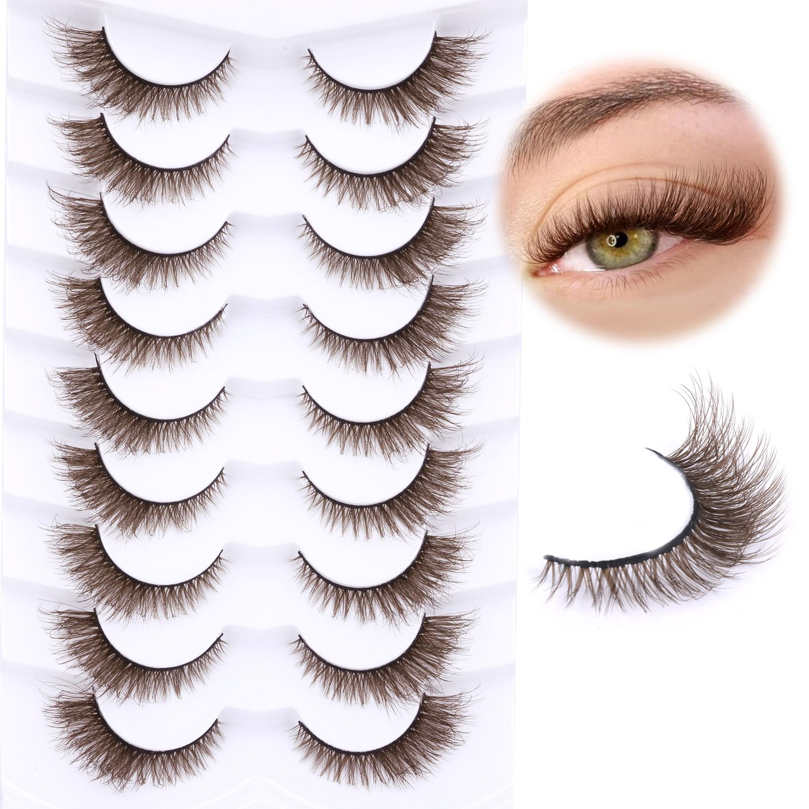 Brown Lashes Cat Eye Wispy Eyelashes Natural Look 1 pair (Pack of 9),