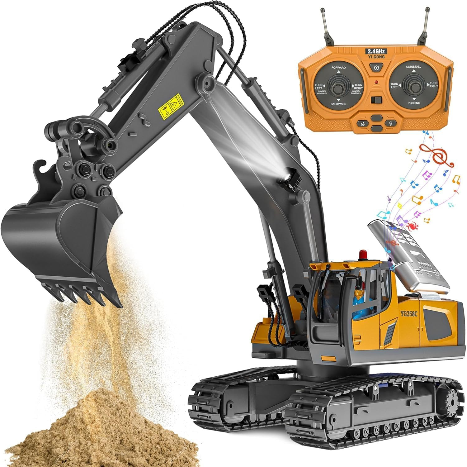Remote Control Excavator Toy for Boys 6-11 Yrs Old,11-Channel RC Excavator Toy,W