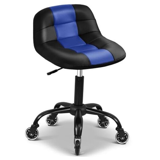 Rolling Shop Stool with Wheels, Rolling Stool with Back Support, 360° Blue