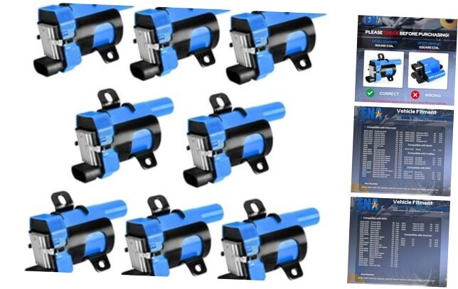Set of 8 Blue Round Ignition Coil Pack Compatible with Chevrolet GMC