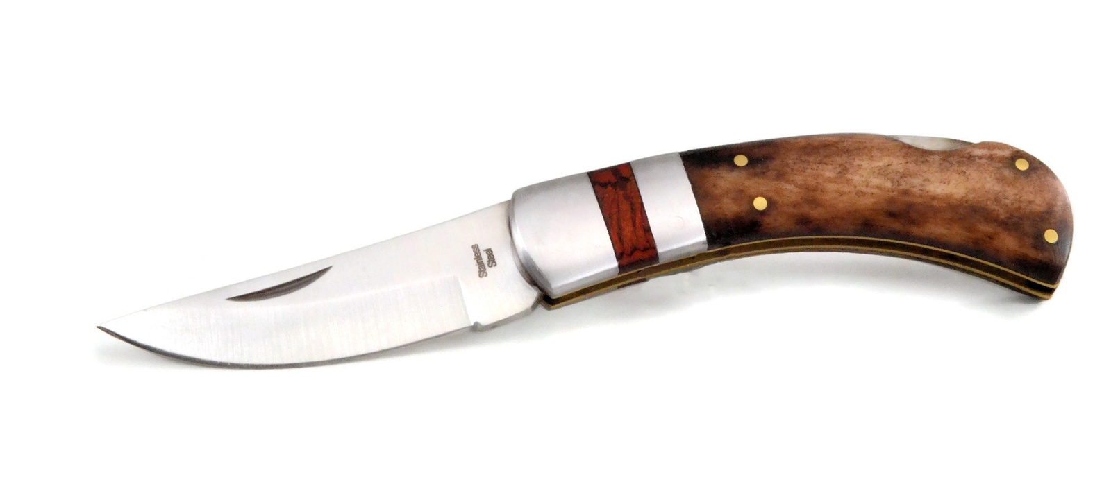 Real Dark Bone Handle Lockback EDC Folding Pocket Knife w/Leather Sheath