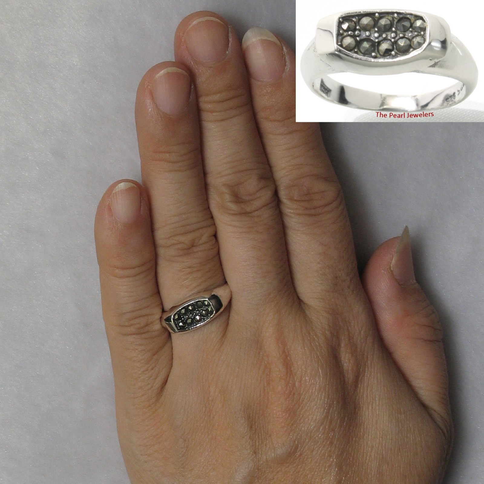Sterling Silver Ten Marcasite Band Ring