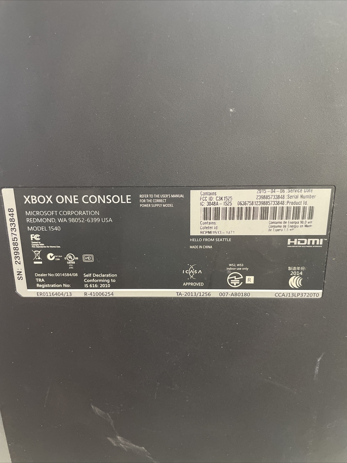 Microsoft XBOX One 1540 Console unit only