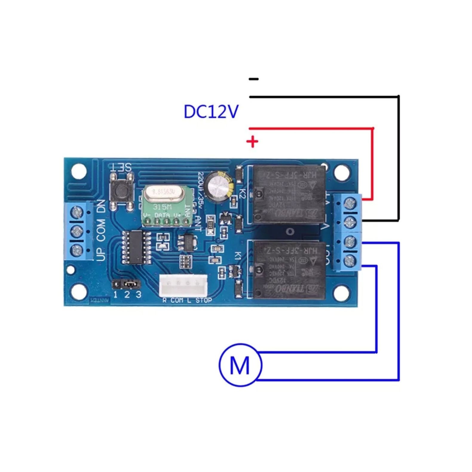 Universal Motor Wireless Remote 12V Switch 2 Channel RF433MHz Remote Control