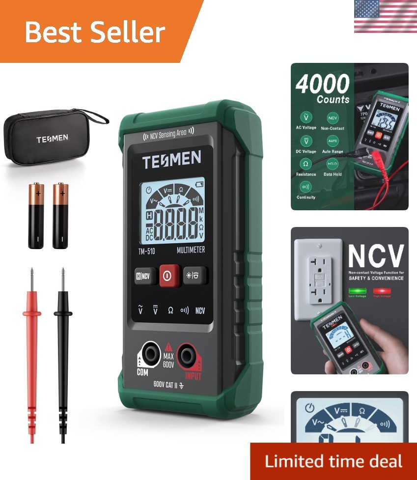 Green Digital Multimeter with Non-Contact Voltage  & User-Friendly Features