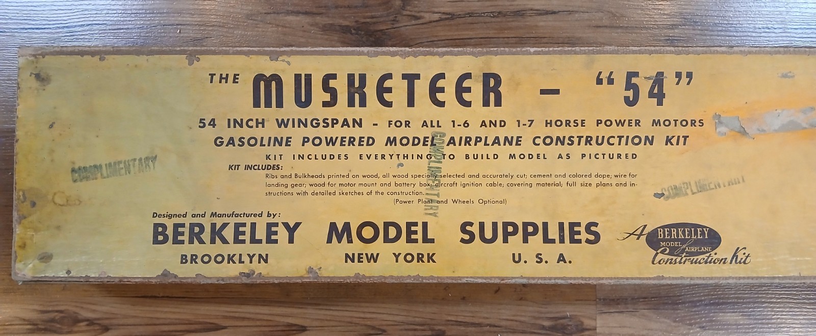 Vintage Berkeley Model Airplane Kit Musketeer 54" Unassembled Partial Kit