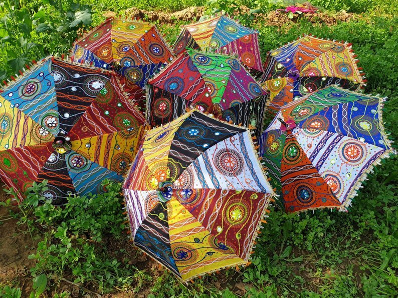 Indian Handmade Vintage Sun Parasol Wedding Party Umbrella Wholesale Lot 5 Pc
