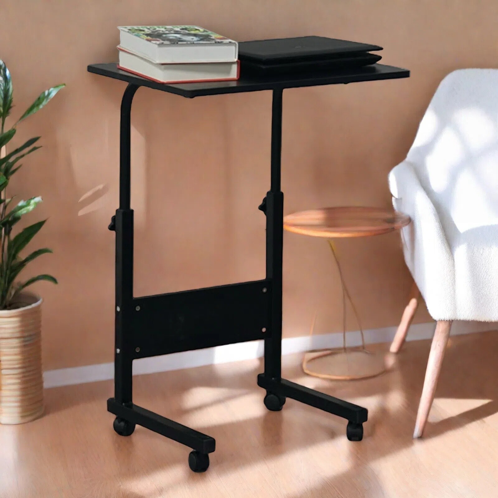 Rolling Laptop Desk - Adjustable Height Black 23.62" Tabletop Portable