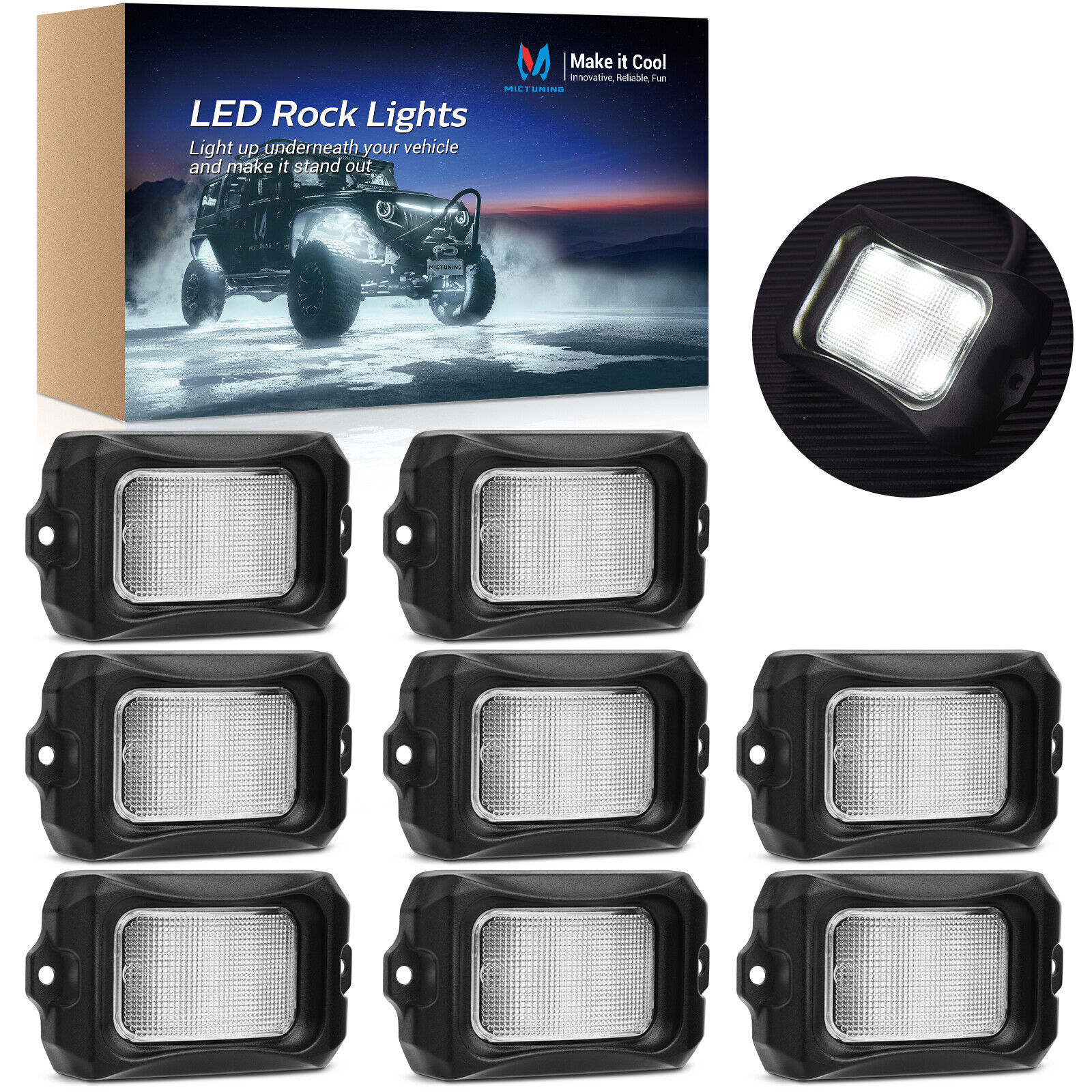 8 Pods LED Rock Lights Underbody Underglow Lamps for Car Truck Offroad ATV Boat