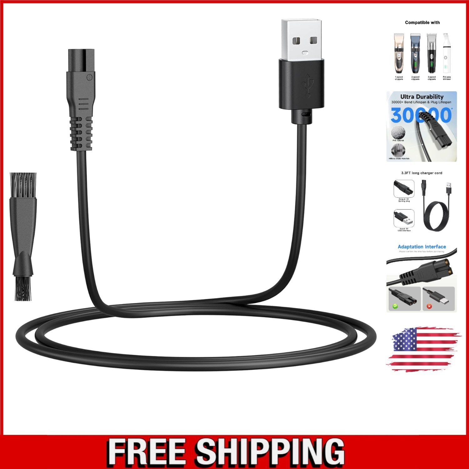Effortless 3.3ft USB Charging Solution for Oneisall Dog Clippers - Perfect Gift