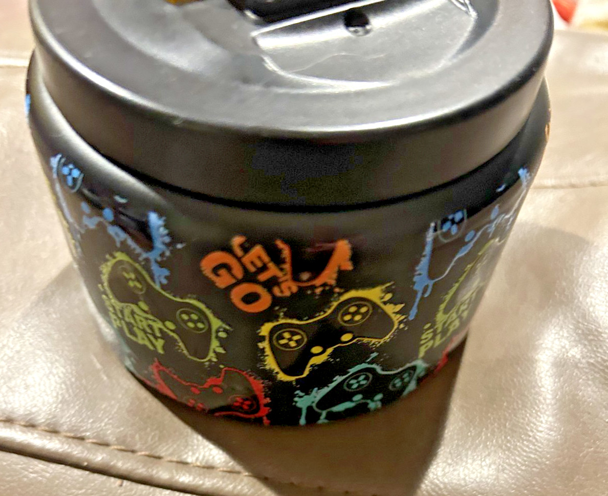 Gaming Jar Lets Go Controller Design Black Storage Container 3.5”