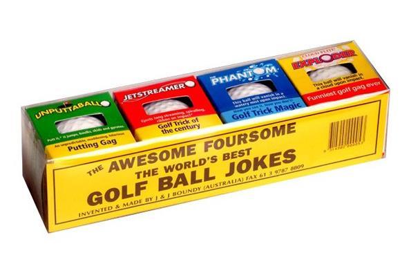 NOVELTY REALISTIC JOKE PACK OF 4 ASSORTED GOLF BALLS trick gag prank NEW balls