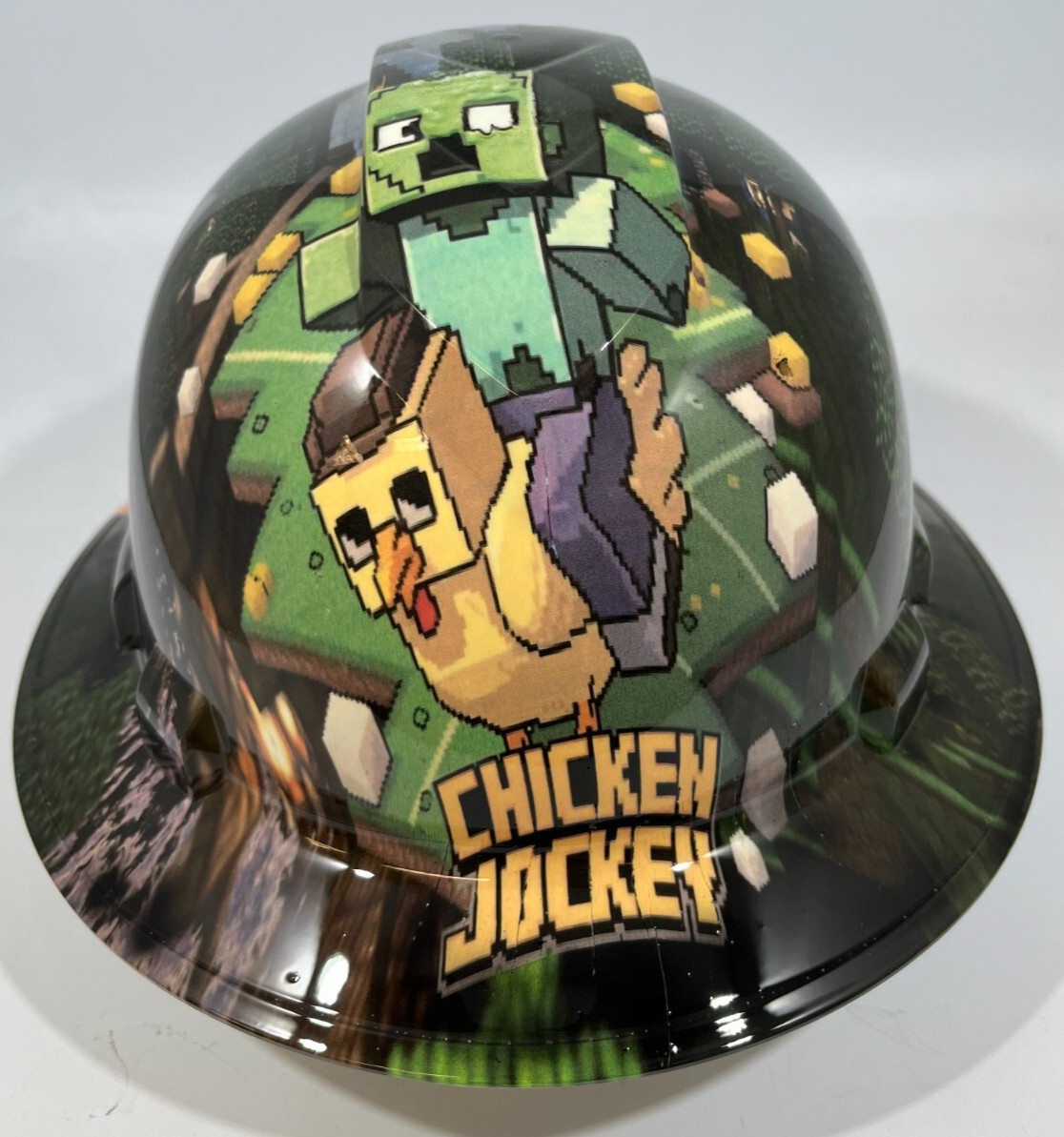 New Full Brim Hard Hat Custom Hydro Dipped MICECRAFT WORLD CHICKEN JOCKEY