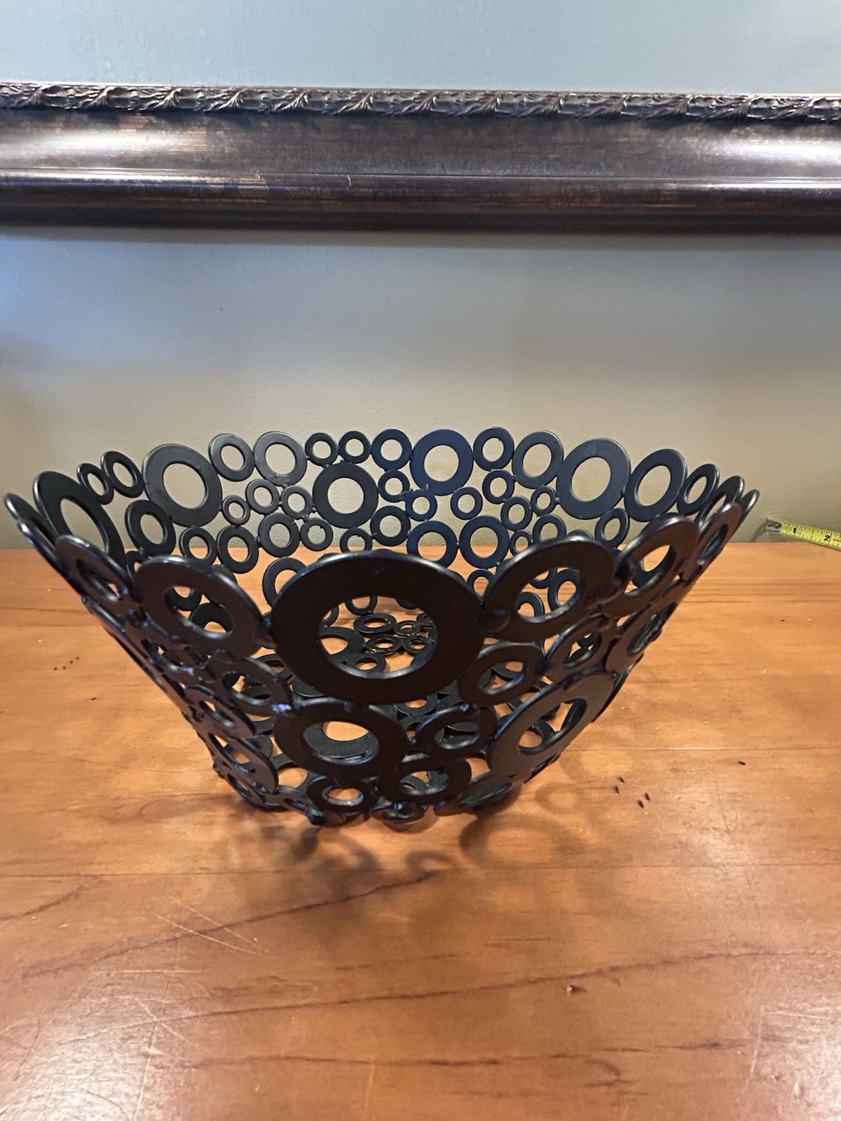 Black Metal Round Geo Design Basket 4”H 8”D