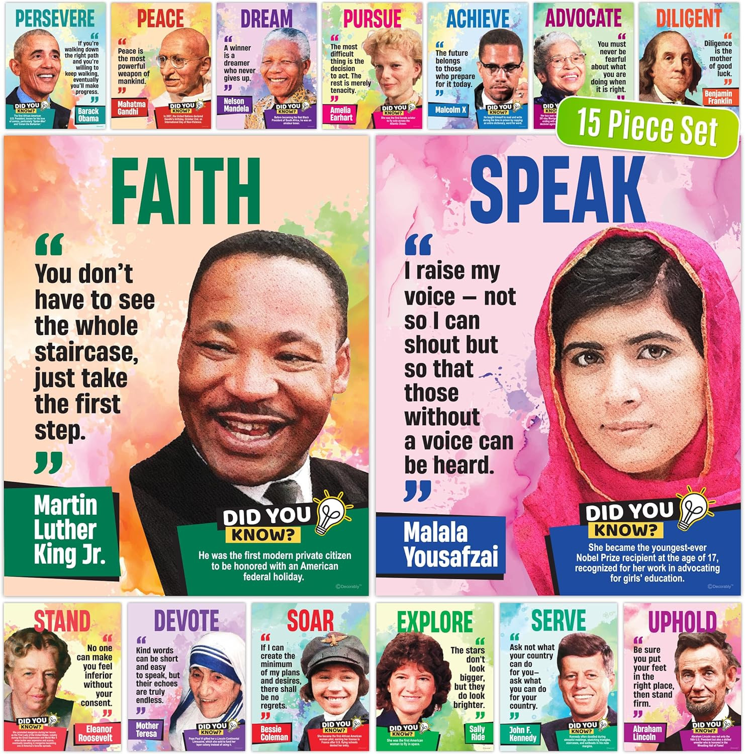 15 History Posters for Elementary and High School, 11x14in Inspirational Matte-L