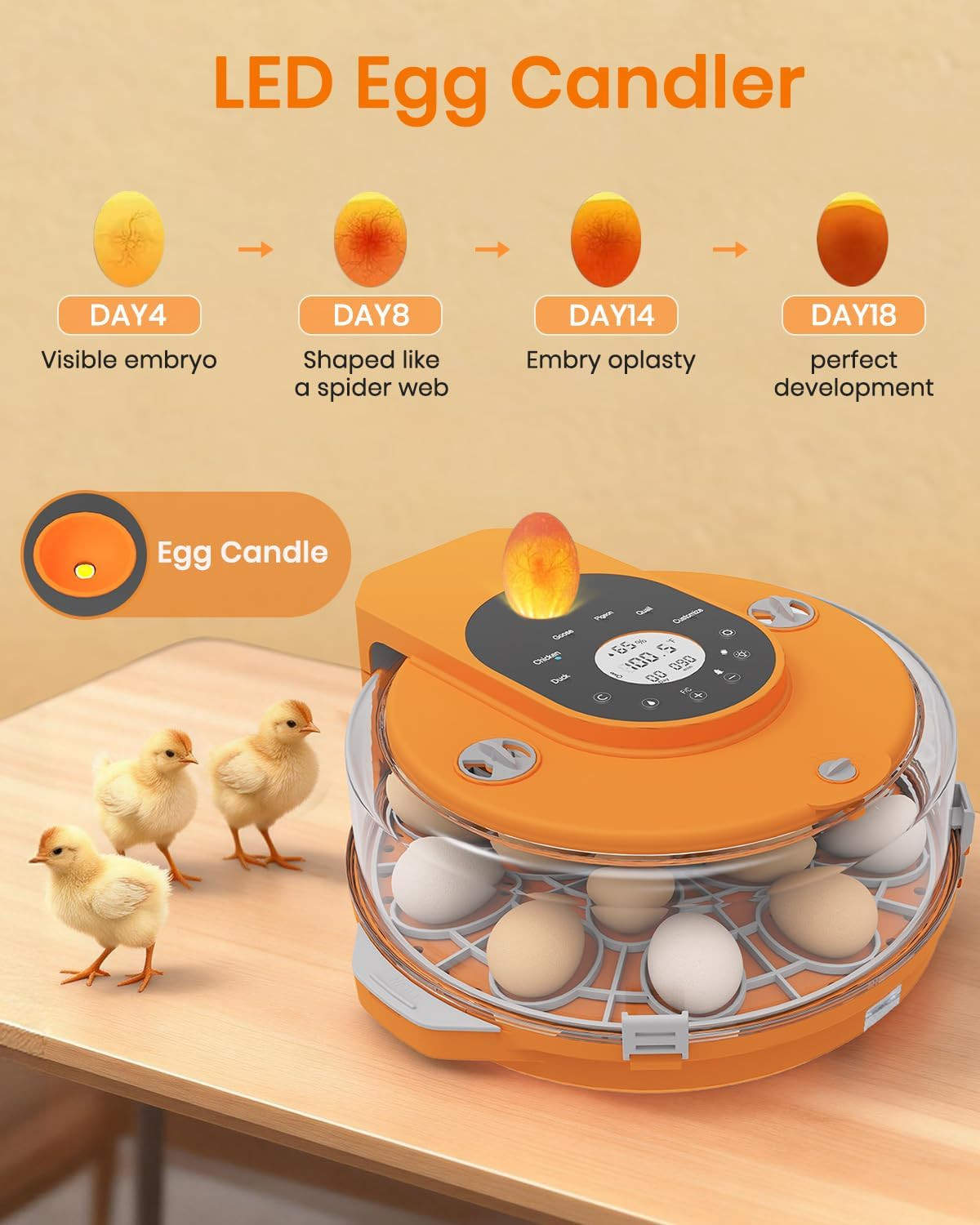 Incubators for Hatching Eggs,15 Egg Incubator with Automatic Egg Turner,Temperat