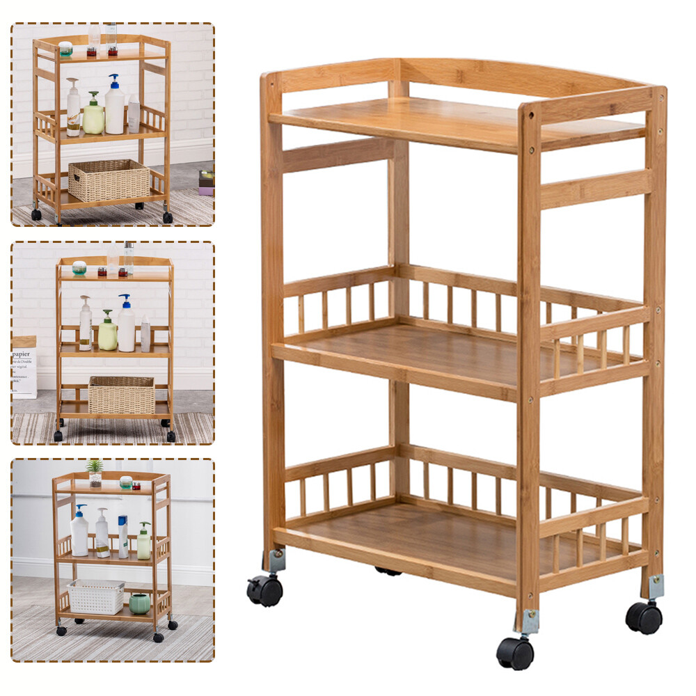 3-Tier Kitchen Serving Cart Rolling Serving Cart Mobile Serving Cart With Fence