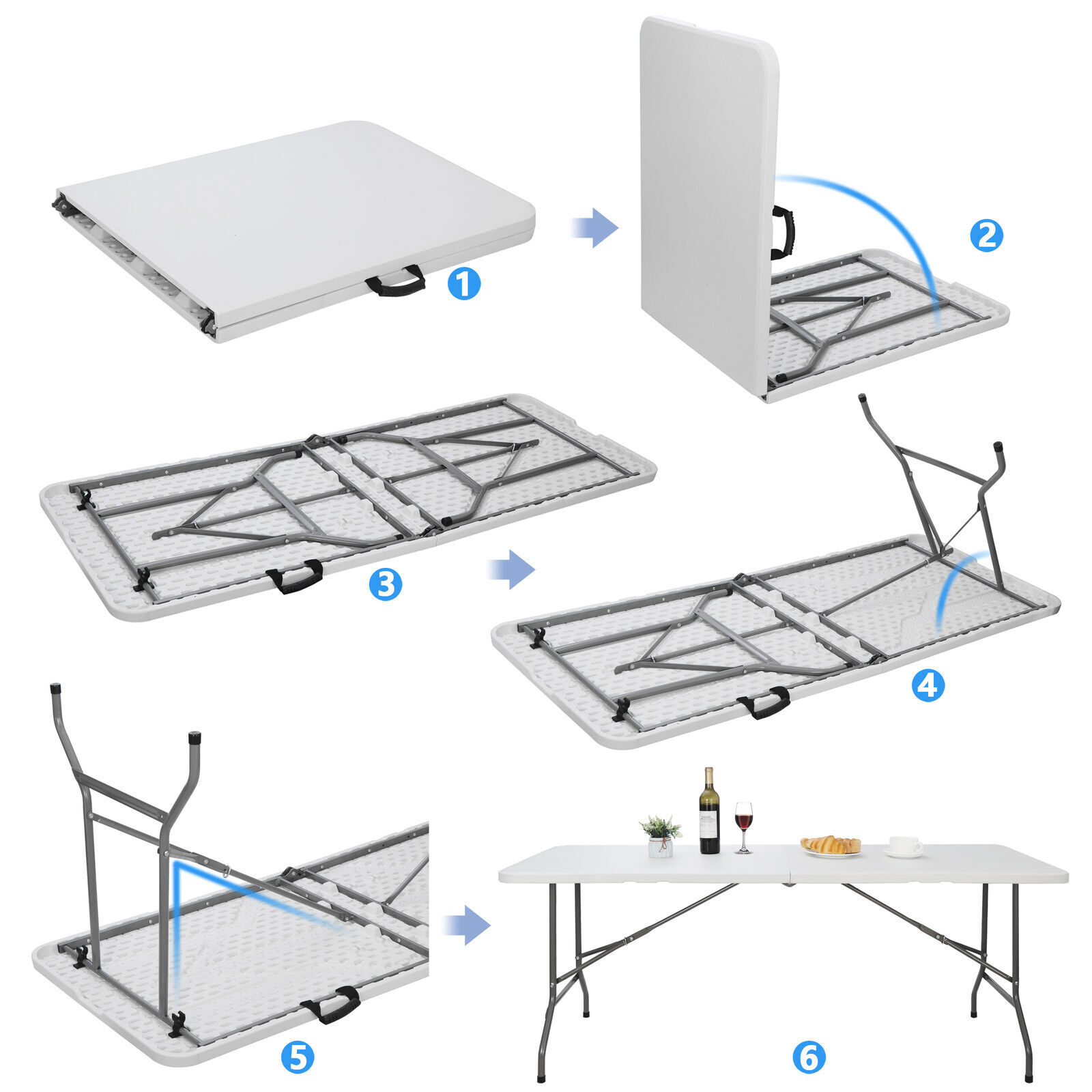 2PCS 6ft Folding Table Portable Indoor Outdoor Picnic Party Camping Tables