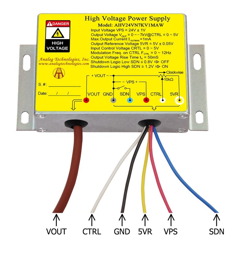 AHV24VN7KV1MAW HV DC-DC Power Supply Module 24VDC Input -7KV Output 1mA