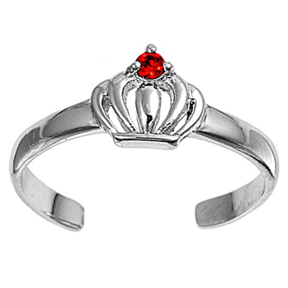 Crown Simulated Red .925 Sterling Silver Toe Ring