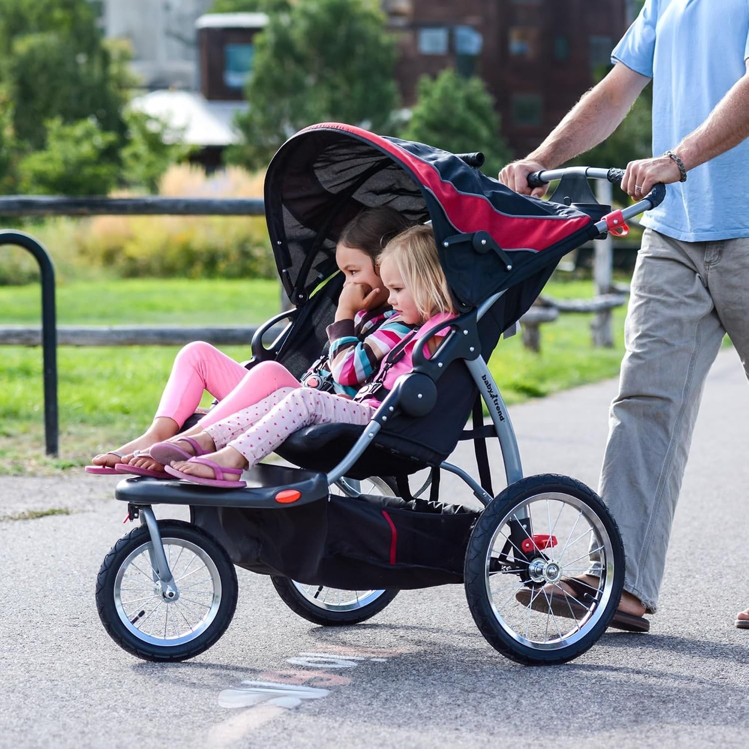 Sturdy Jogging Stroller for Two Children Lightweight with Easy Access Storage