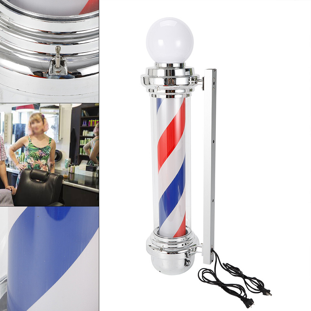 Barber Shop Pole Rotating Light LED Stripes Sign Lamp Hair Salon Red White Blue