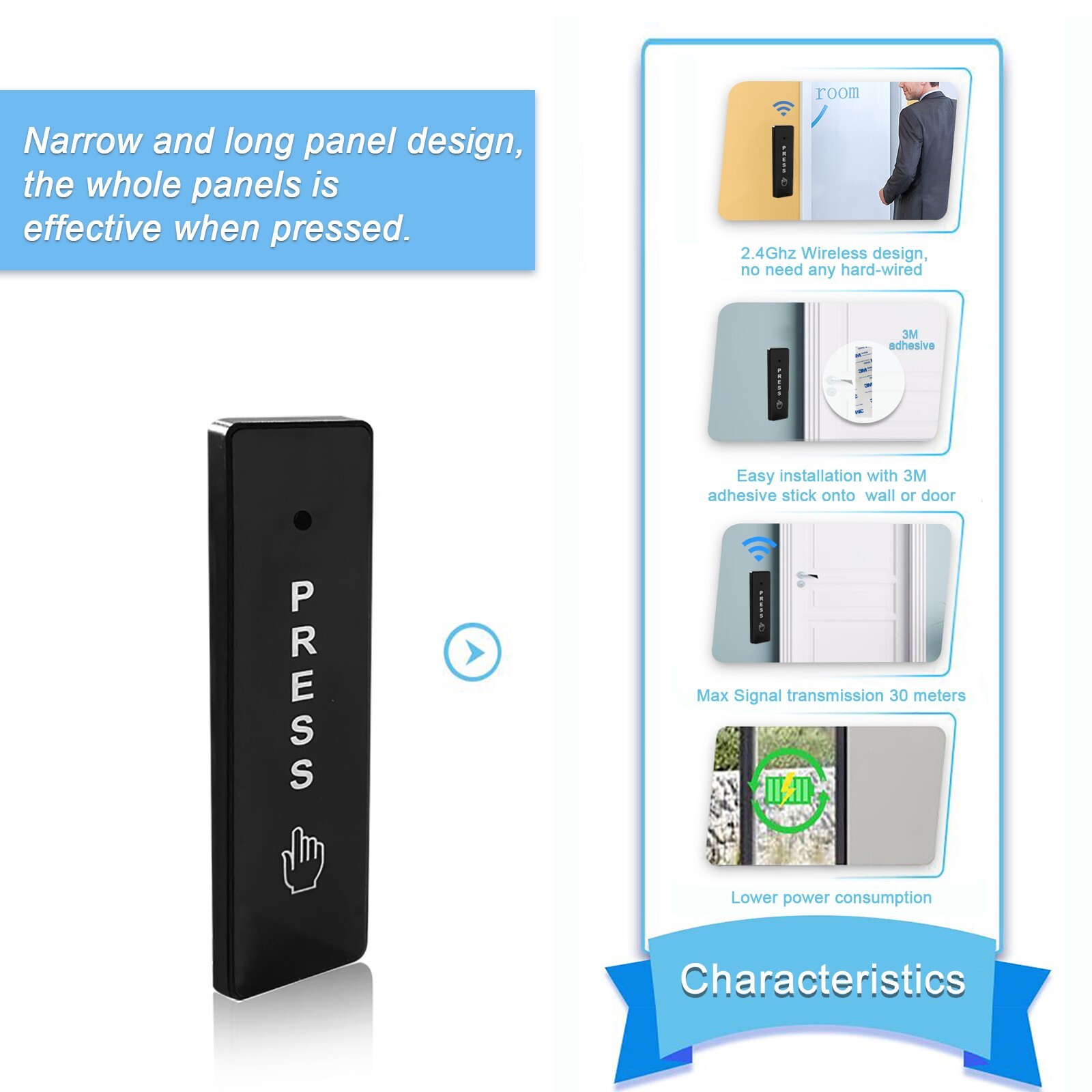 WiFi Access Control Electric Strike Door Lock System with Wireless Press Button