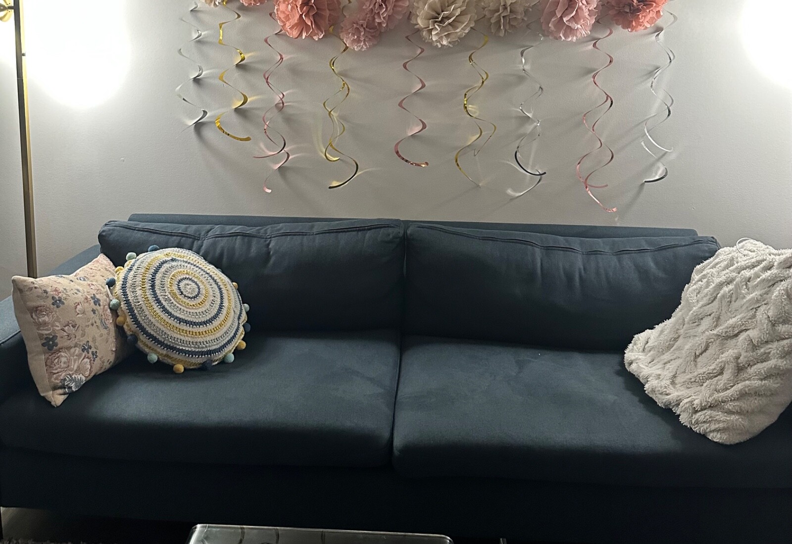Modern Sofa Couch, 87” Upholstery 3 Seater Sofa with 2 thick back cushions