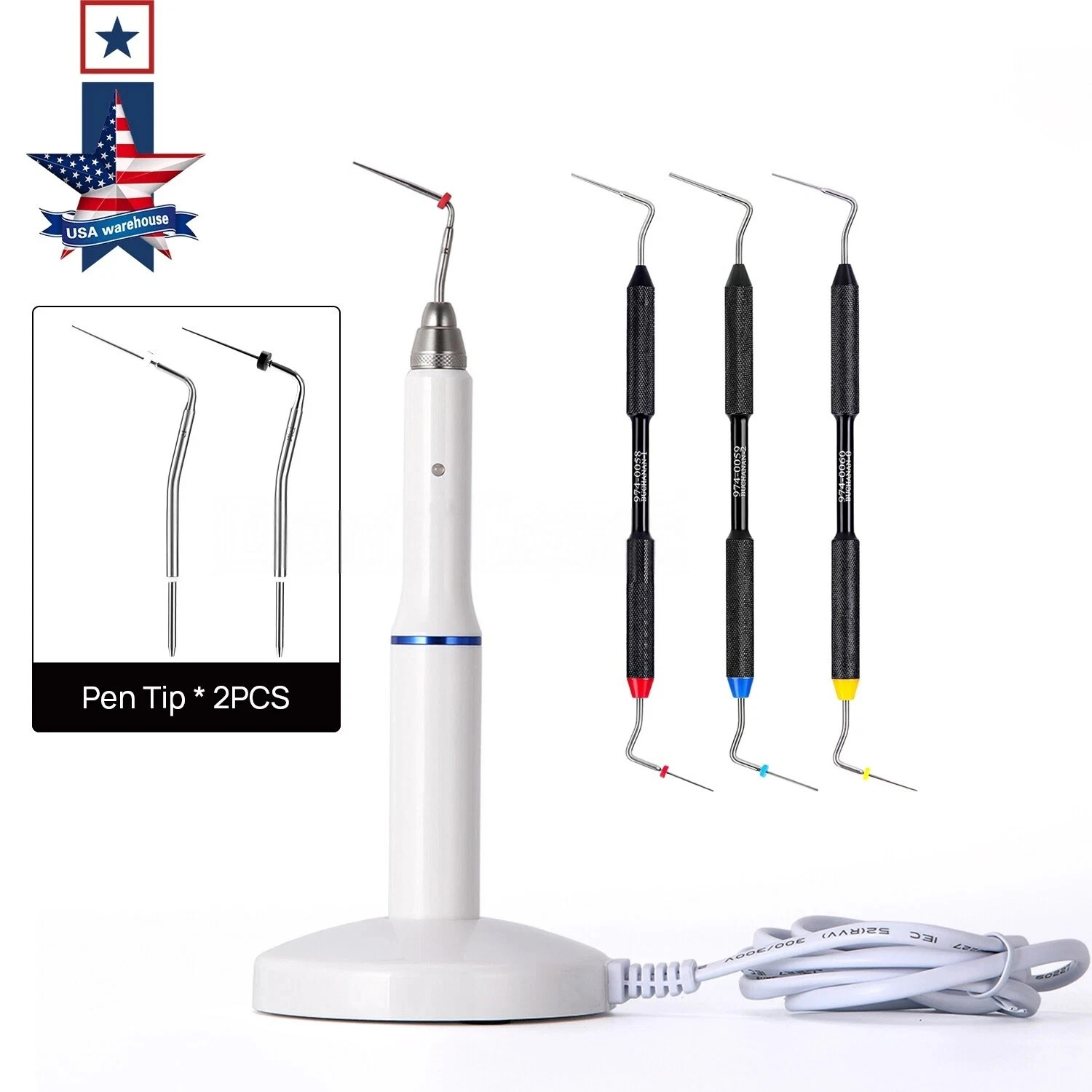 Dental Gutta Percha Obturation Heated Pen / Endo Buchanan Hand Plugger Tips US