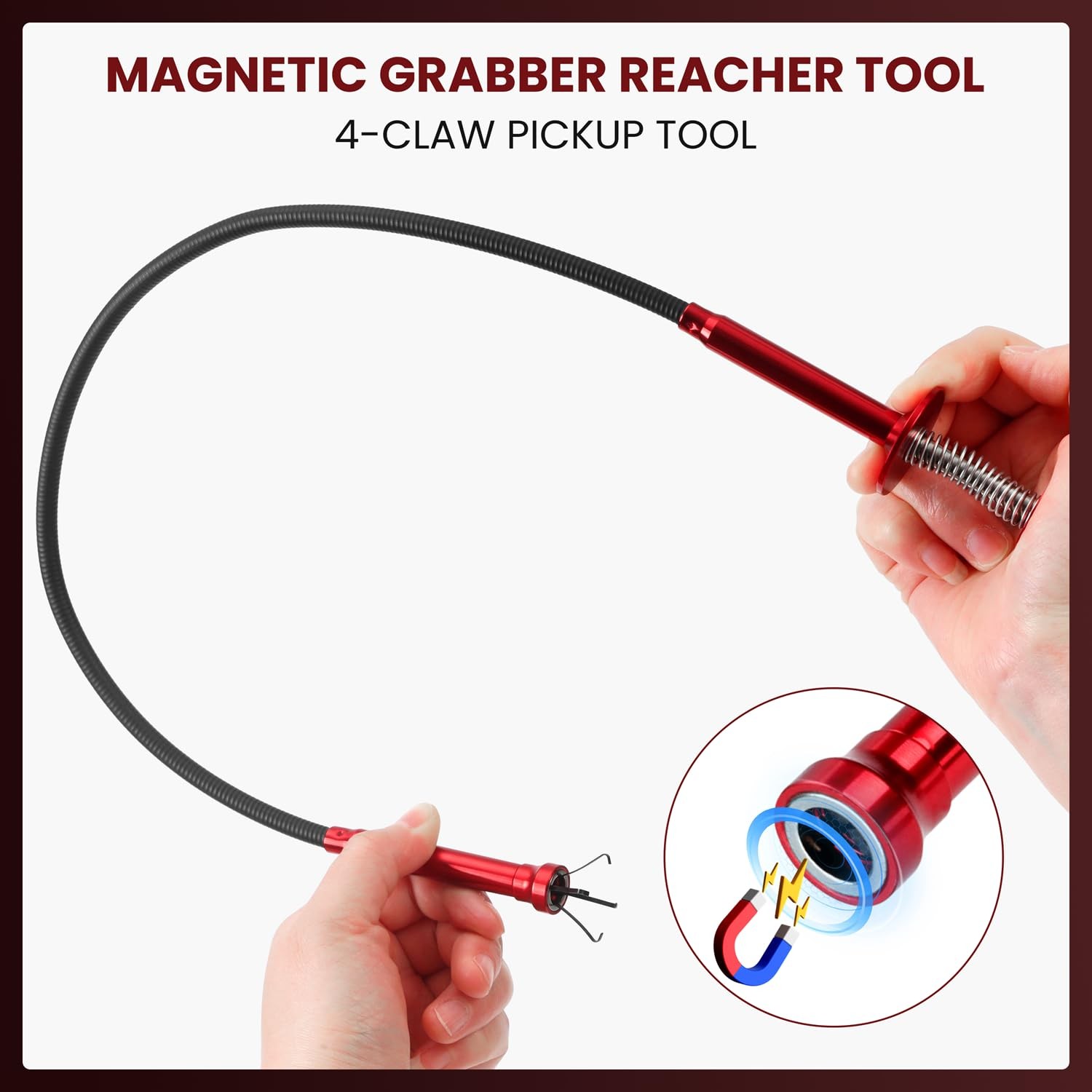 Red Flexible Magnetic Pickup Tool Grabber Reacher