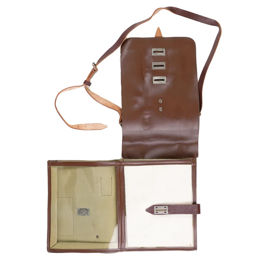 Genuine  Surplus East German NVA Brown Vinyl Map Bag Case with Adjustable Strap