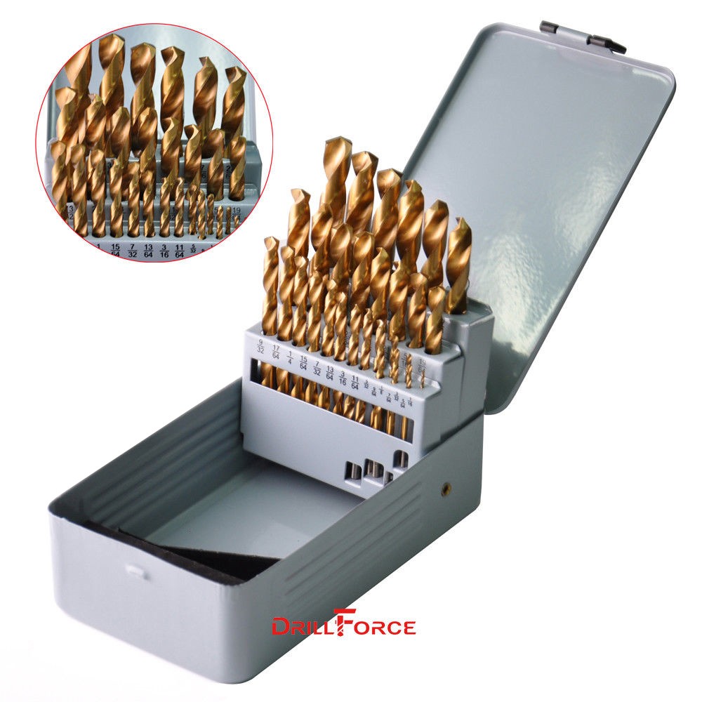 29PCS/Set HSS Titanium Jobber Length Twist Spiral Drill Bit Tool 135 Split Point