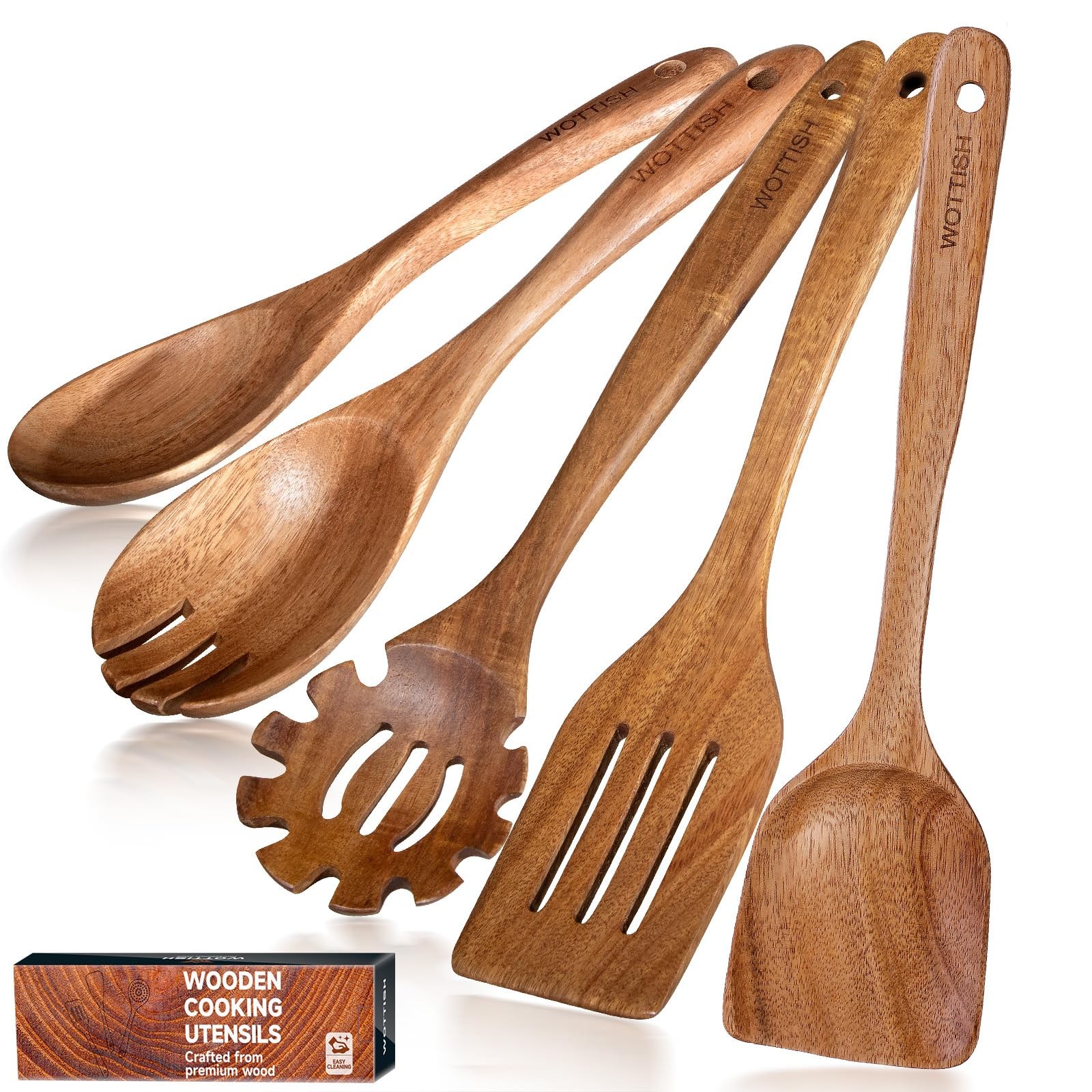 Wooden Spoons for Cooking - 5-Piece Wooden Kitchen Utensil Set made of Natura...