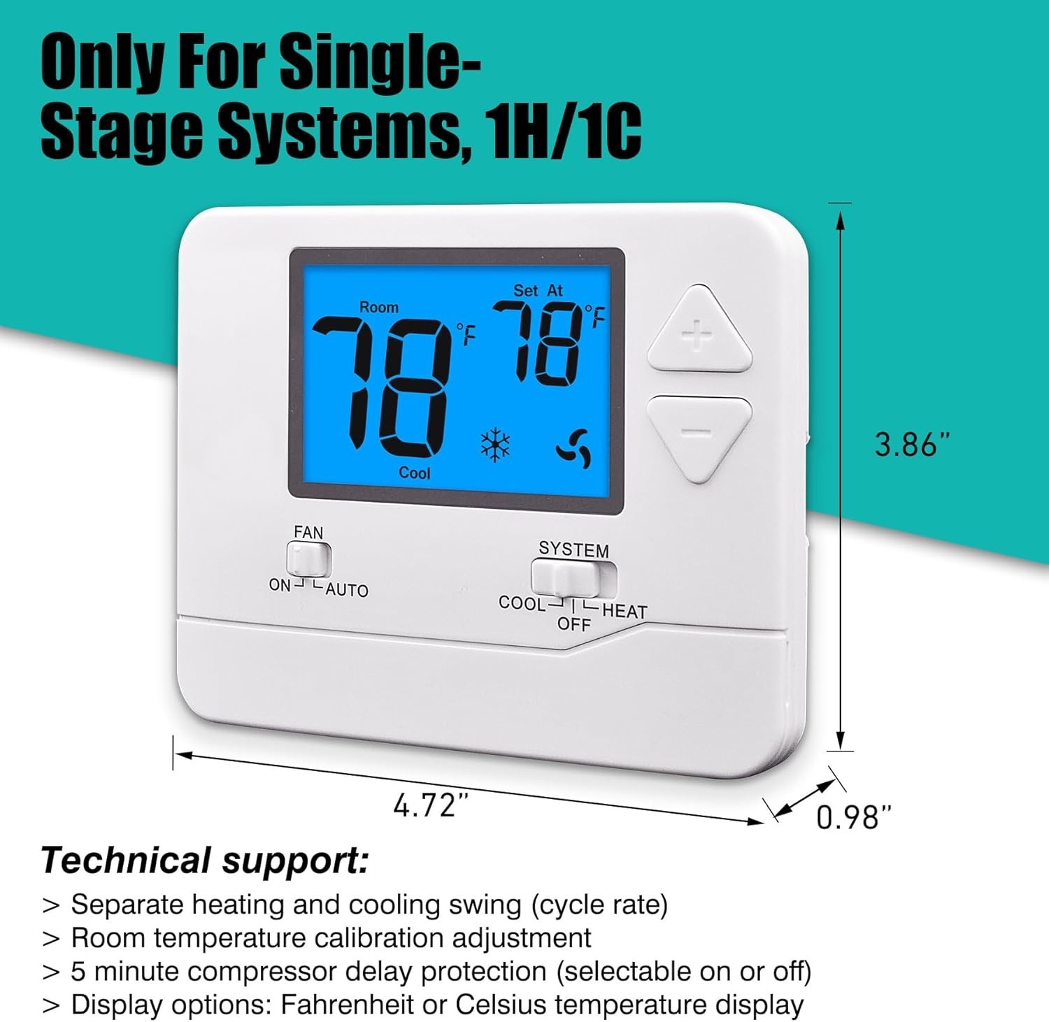 Stylish Non-Programmable Thermostat for Home: Blue Backlight & Easy Installation