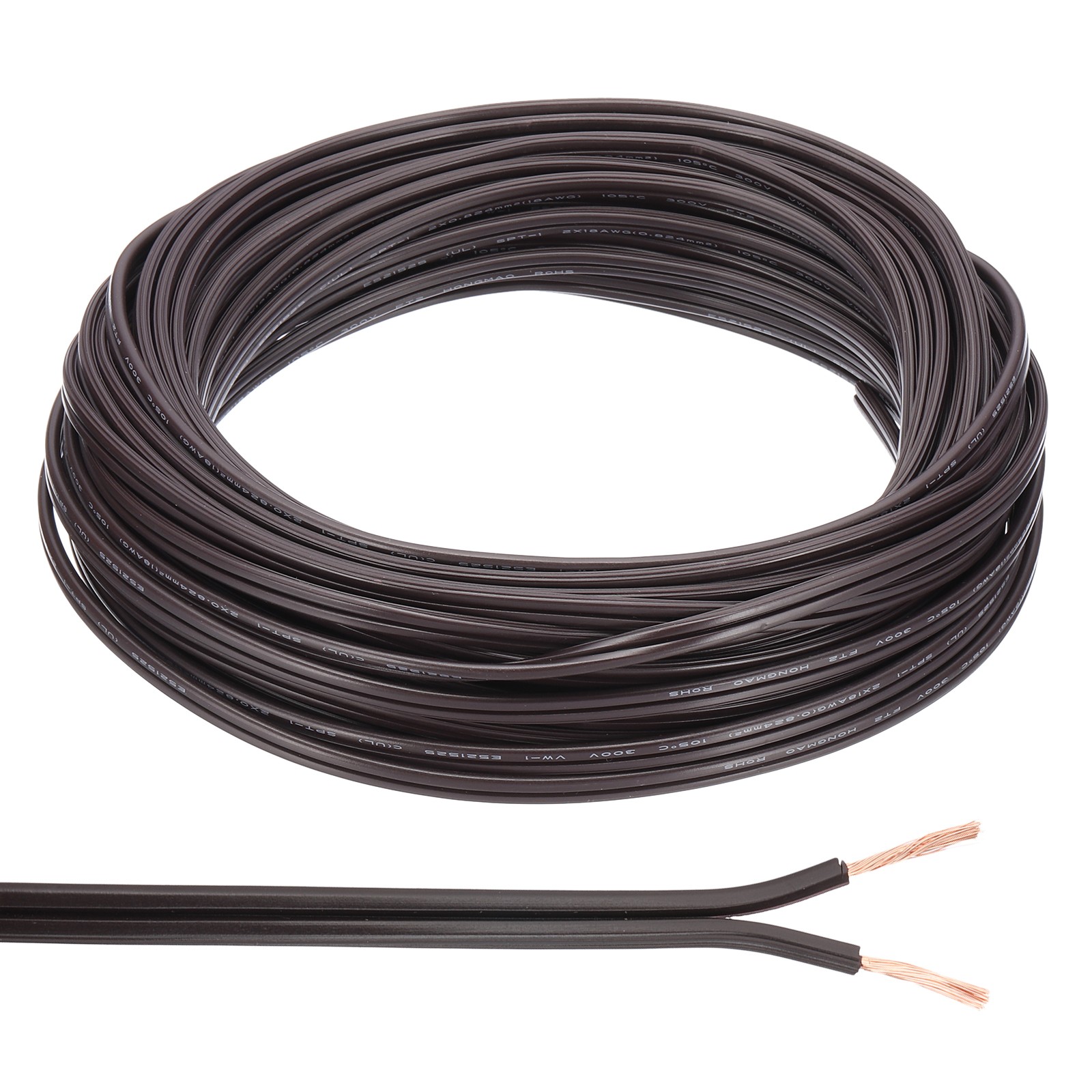 50Ft 18/2 PVC Covered Wire SPT-1 UL Listed Copper Electronic Wire Brown