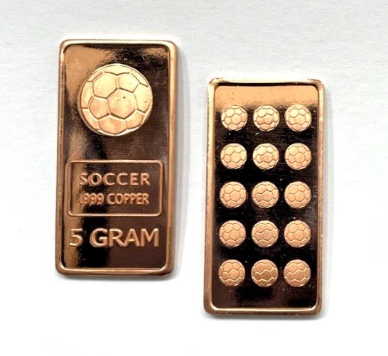 1 Bar- 5g gram SOCCER Bar Copper .999 Fine Collector Football Sports Bar