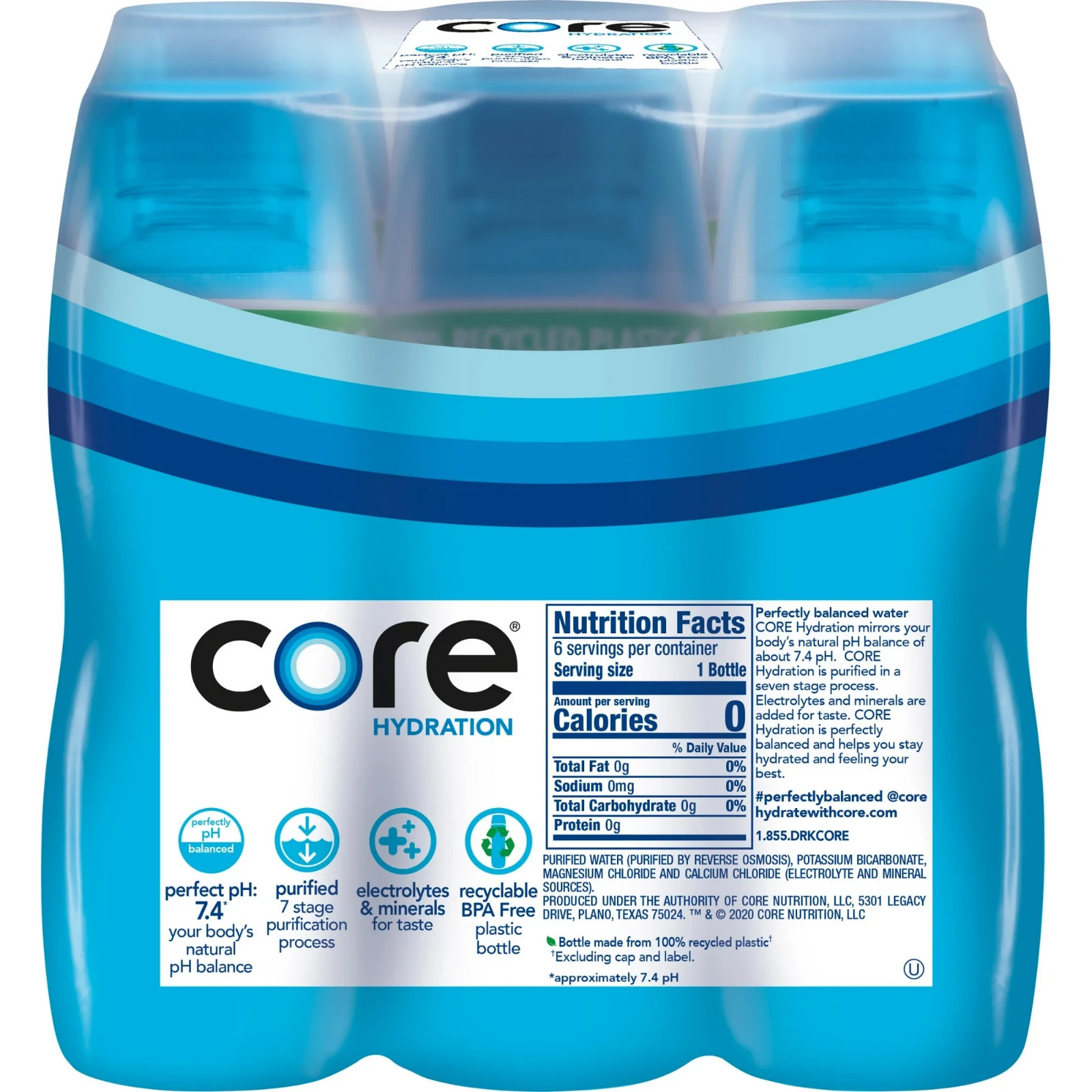 CORE Hydration Perfectly Balanced Drinking Water, 0.5 L bottles, 6 Count