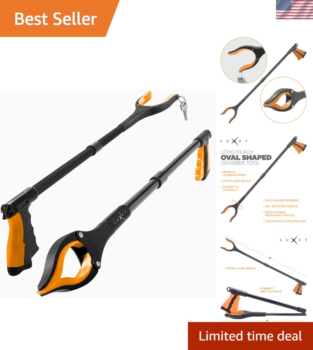2 Pack 32-Inch Grabber Reacher Tool with Magnetic Tip - Lightweight & Foldable