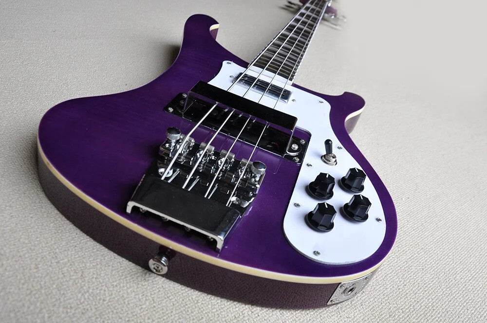 Purple 4 Strings Electric Bass Guitar with Chrome Hardware Flame Maple Top
