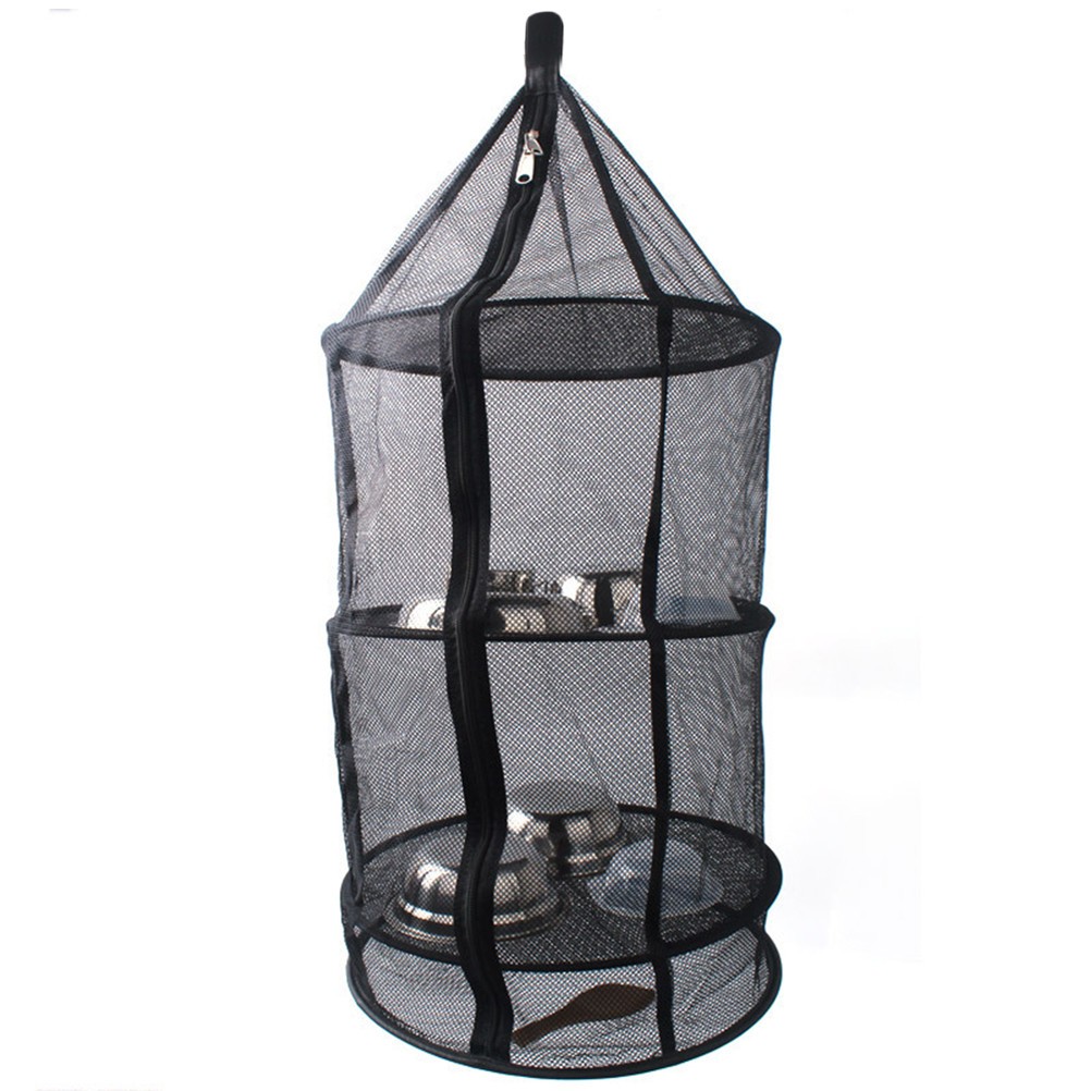 1Pcs Folding Hanging Dryer Net Reusable Black Mesh Drying Net for Outdoor