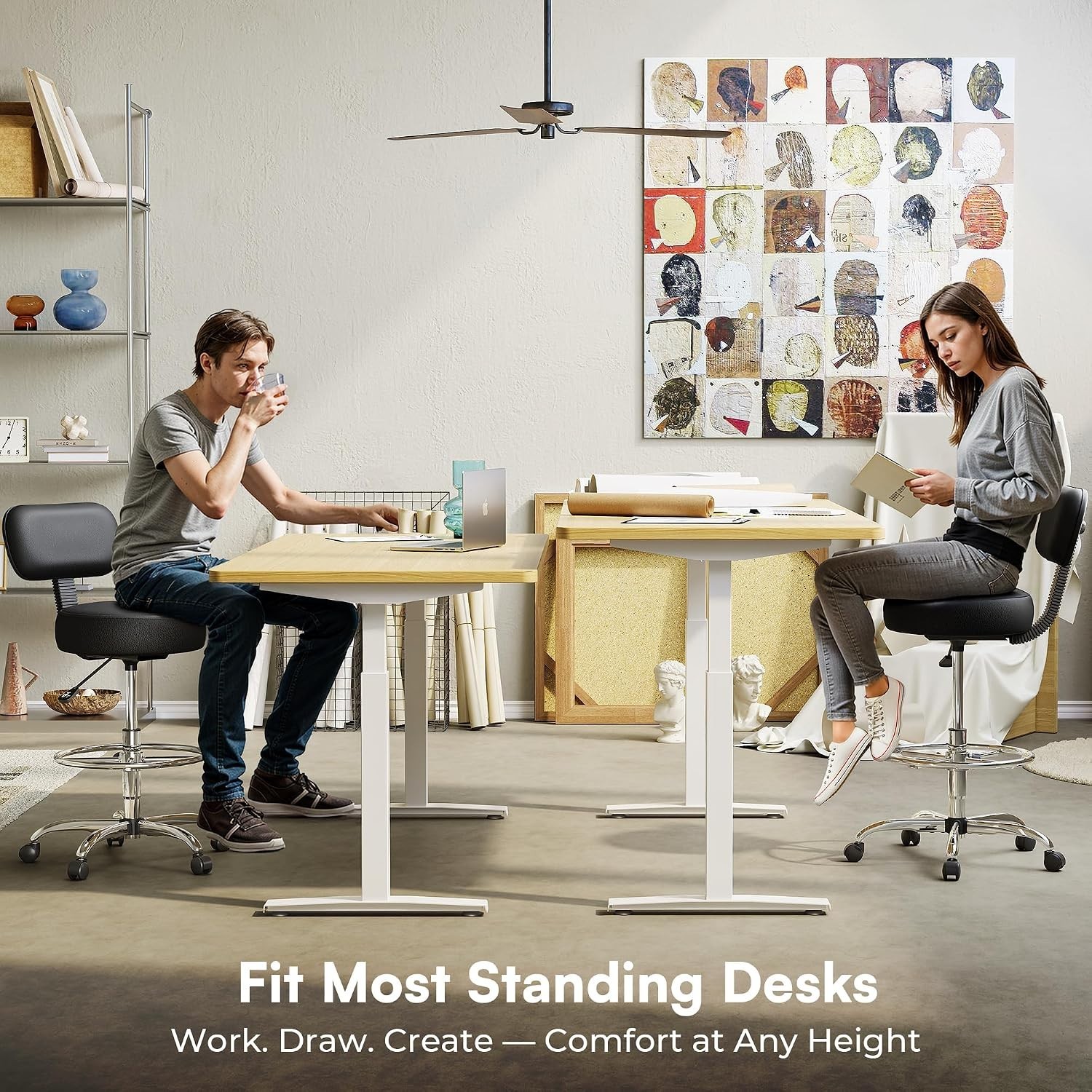 Ergonomic Drafting Chair with Adjustable Height & Backrest for Office Comfort