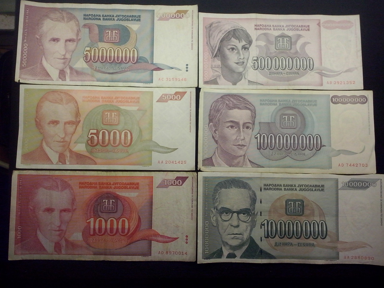 Yugoslavia   1000 - 500000000 dinara , 1990-s